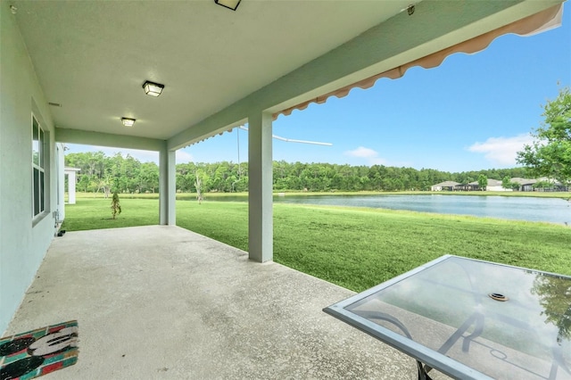 view of patio / terrace with a water view