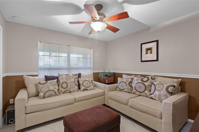 living room with ceiling fan