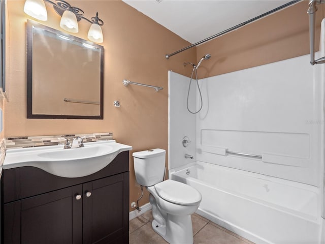 full bathroom with toilet, shower / bathing tub combination, vanity, and tile patterned flooring