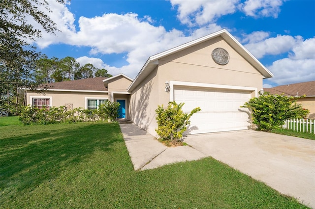 ranch-style house with a front lawn and a garage