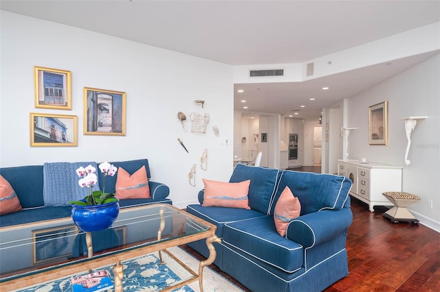 living room with dark wood-type flooring