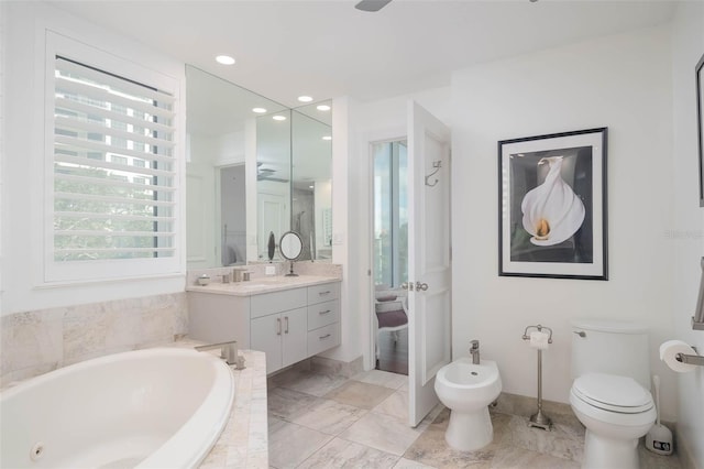 340 S Palm Ave Unit 11, Sarasota, FL 34236 - full bathroom with a ceiling fan, a bath, vanity, a bidet, and recessed lighting