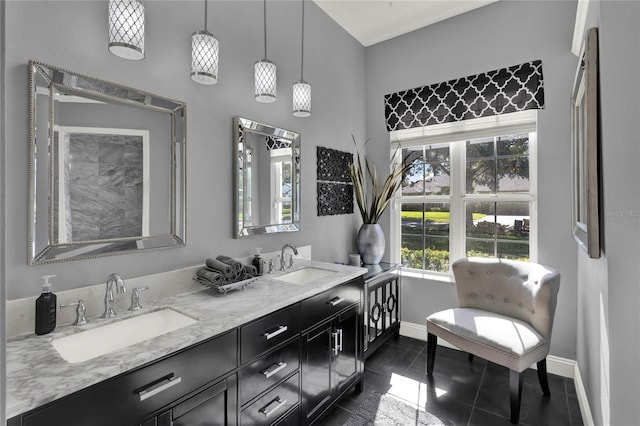 bathroom with vanity and tile patterned floors