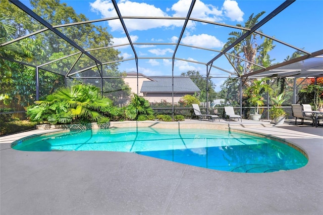 view of pool featuring a lanai and a patio area