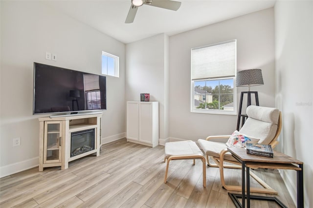 307 Shore Crab Way, Apollo Beach, FL 33572 - living area with ceiling fan, wood finished floors, and baseboards