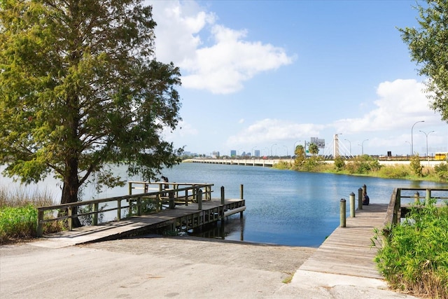 view of dock with a water view