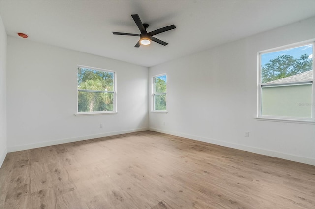 empty room featuring ceiling fan and light wood-type flooring