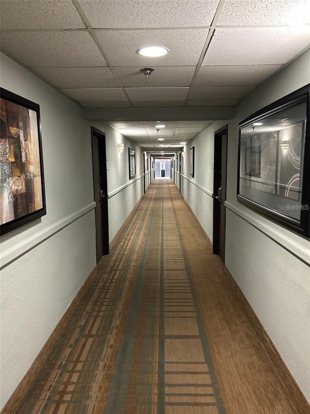 hallway featuring a drop ceiling