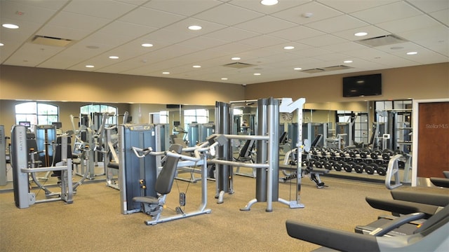 gym with a drop ceiling