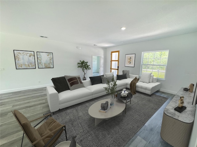 living room with hardwood / wood-style flooring