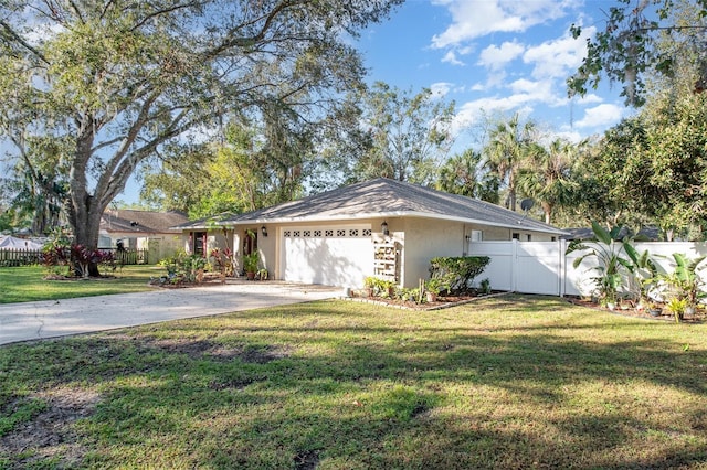 ranch-style house with a front lawn and a garage