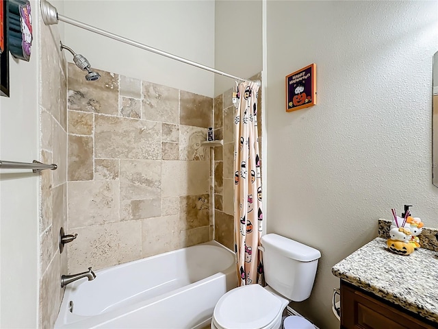 full bathroom featuring vanity, toilet, and shower / tub combo with curtain