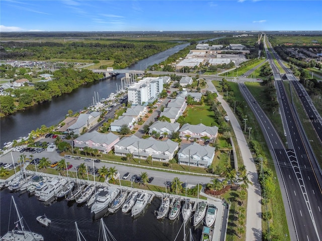 aerial view with a water view