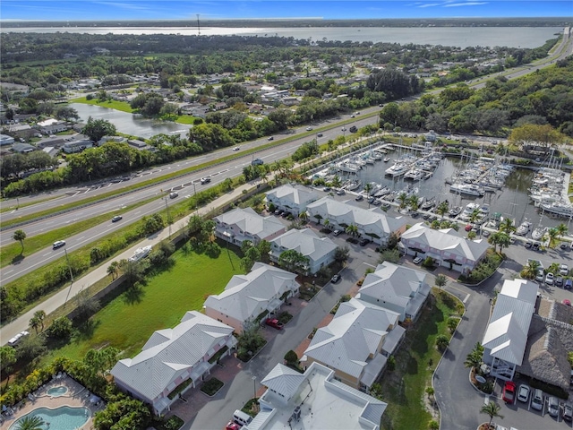 bird's eye view featuring a water view