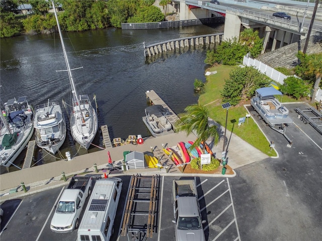 bird's eye view featuring a water view