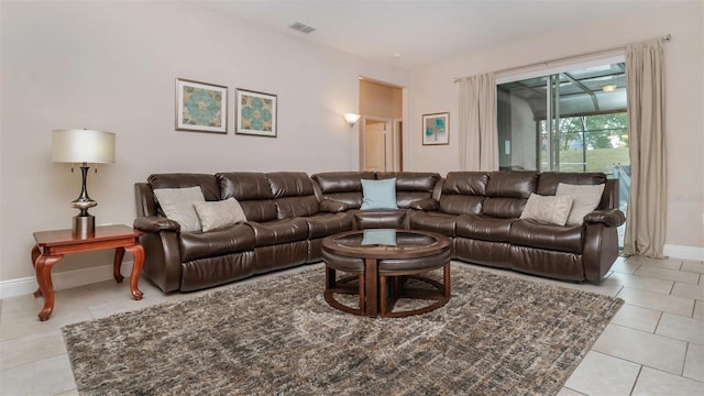 view of tiled living room