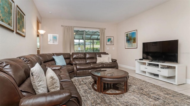 living room featuring light tile patterned flooring