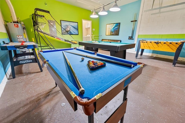 recreation room featuring gas water heater and pool table