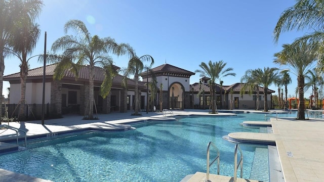 view of swimming pool featuring a patio