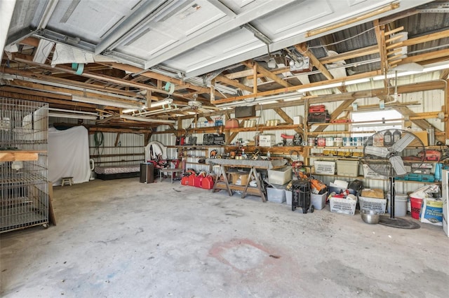 garage featuring a workshop area