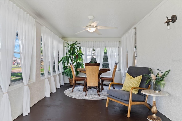 sunroom with ceiling fan