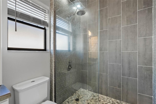 bathroom with toilet and tiled shower