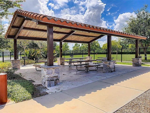 view of community with a gazebo and a patio area