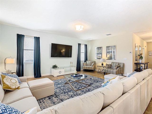 living room with wood-type flooring