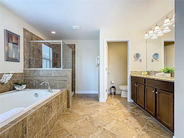 full bathroom with vanity, toilet, and shower with separate bathtub