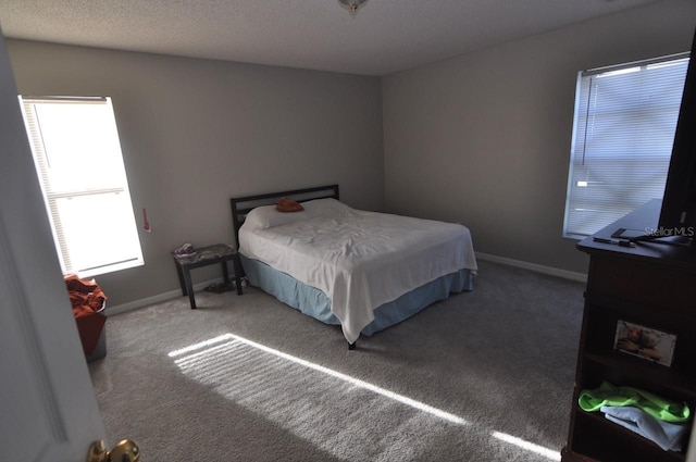 bedroom featuring carpet floors and a textured ceiling