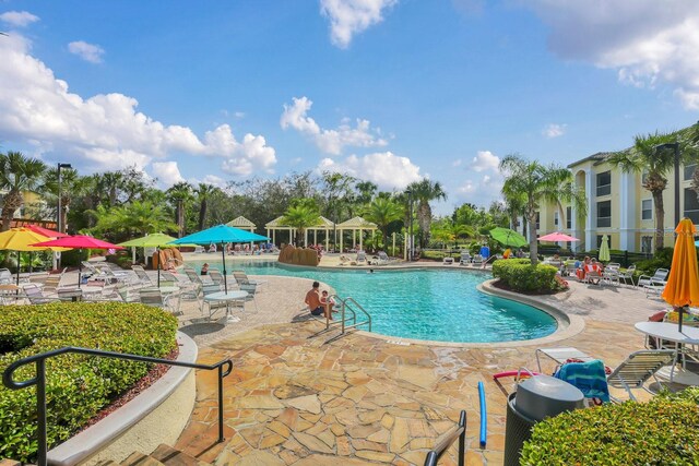 view of swimming pool with a patio area