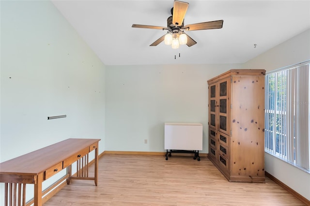 interior space with ceiling fan and light wood-type flooring