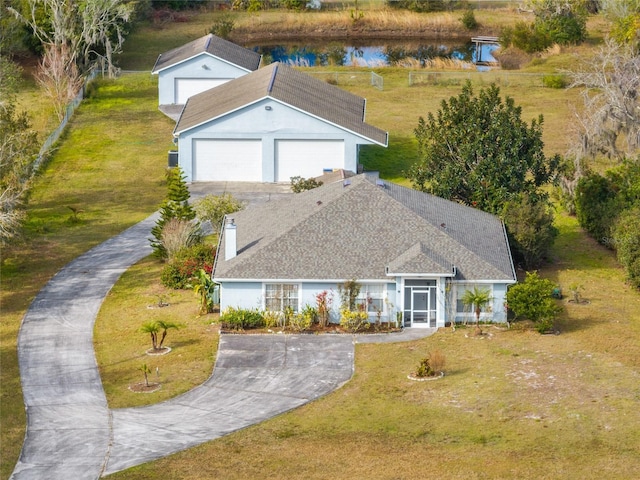 aerial view with a water view