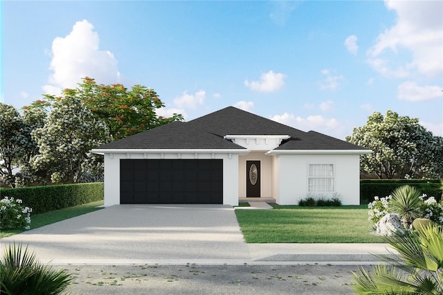 view of front of house with a front lawn and a garage