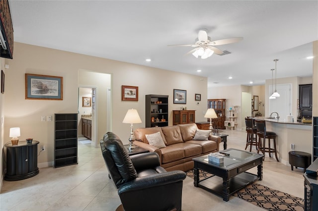 5307 Cortland Dr, Davenport, FL 33837 - living room with a ceiling fan, recessed lighting, and light tile patterned floors
