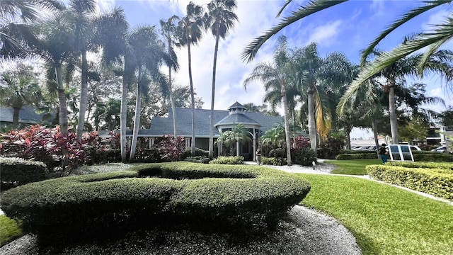 view of property's community with a lawn