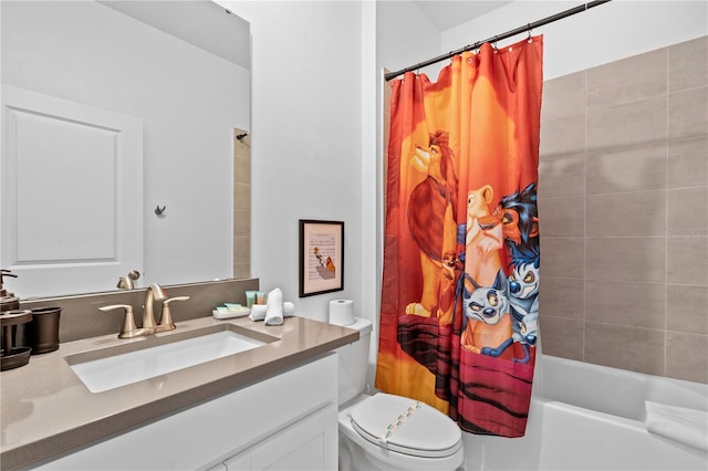 full bathroom featuring vanity, toilet, and shower / bath combo with shower curtain