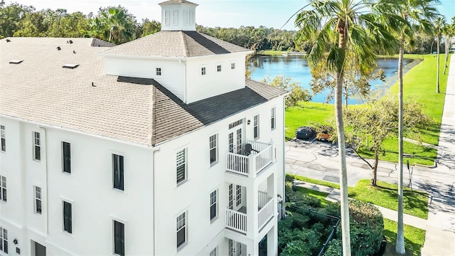 exterior space featuring a water view