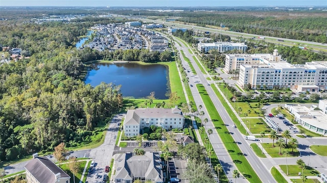 aerial view with a water view