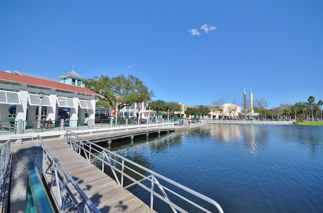 dock area with a water view