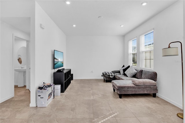 living room with sink