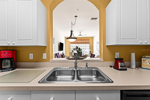 kitchen with white cabinets, sink, and dishwasher