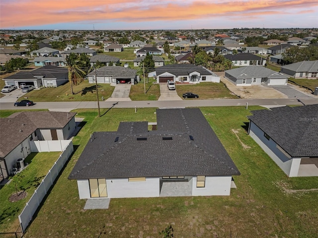 view of aerial view at dusk