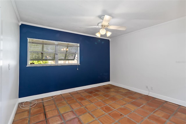 unfurnished room featuring ornamental molding, tile patterned flooring, and ceiling fan