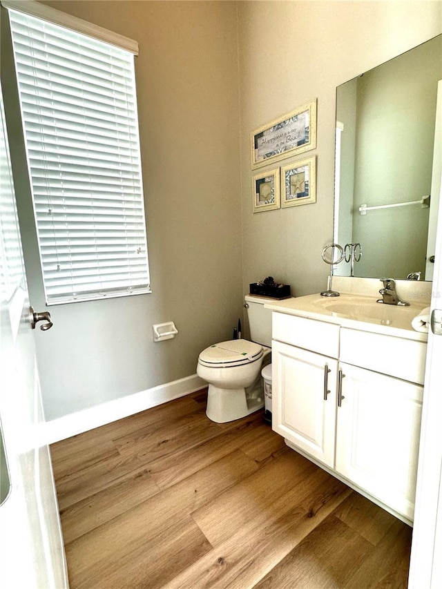 bathroom featuring vanity, toilet, and wood-type flooring