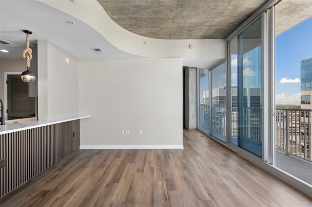 unfurnished living room featuring expansive windows and wood-type flooring