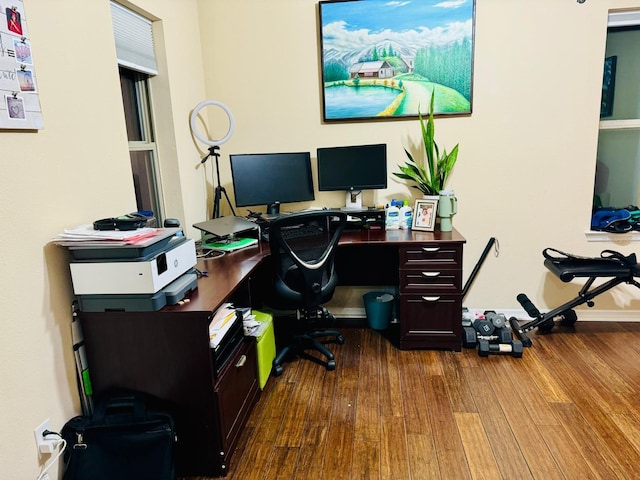 home office featuring hardwood / wood-style floors