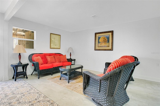 living room with light tile patterned floors