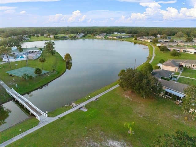 aerial view with a water view