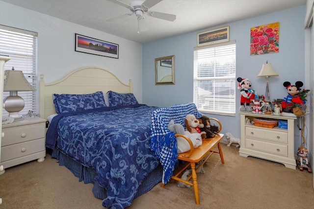 bedroom featuring carpet floors and ceiling fan